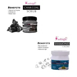 FEELHIGH Combo Of Activated Charcoal Face Scrub & Diamond Face Cream - 500ml Each image 2