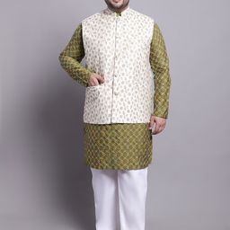 SOJANYA PLUS Embroidered Thread Work Kurta With Pyjamas & With Embroidered Nehru Jacket-34