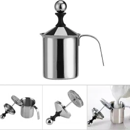 Coffee Frother Stainless Steel Manual Milk Frother for Coffee 3 Cups Coffee Maker-image-7