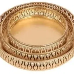Decorative Golden German Serving Trays, Set of 3 (10 INCH 8 INCH 6 INCH) Tray-41