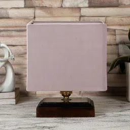 Devansh Grey Cotton Table Lamp With Brown Wood Square Base-40