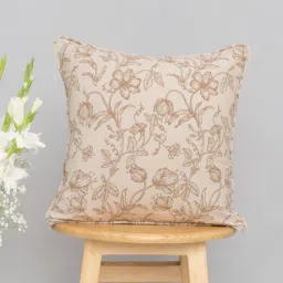 the yellow dwelling Beige Cotton Floral 24x24 inches Cushion Cover-picture-16