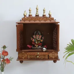 india home wood Copper Solid Wood Wall Mounted Mandir With Door-picture-23