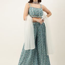 Ethnovog Printed Embroidered Top & Palazzos With Dupatta image 1