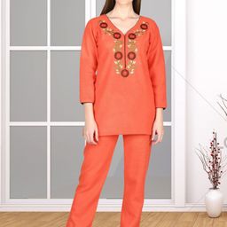 Noty Floral Embroidered V-Neck Top & Pyjama-image-6