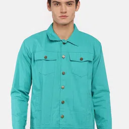 VOXATI Men Turquoise Blue Denim Jacket with Embroidered-image-85