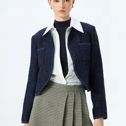 Koton Women Striped Longline Tailored Jacket with Embroidered-image-60