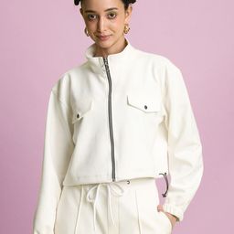 Bene Kleed Women Mock Collar Solid Cotton Casual Tailored Jacket-image-77