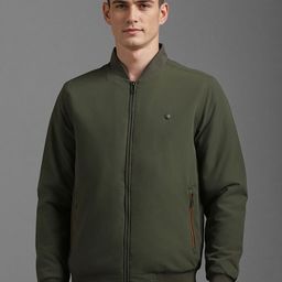 Louis Philippe Men Stand Collar Solid Casual Bomber Jacket-image-100