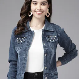 Aarika Washed Embroidered Crop Cotton Denim Jacket-24