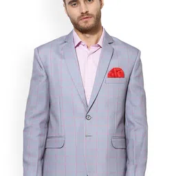 Hangup Men Grey & Red Checked Single Breasted Blazers-5