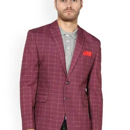 Hangup Men Maroon Checked Single Breasted Formal Blazer-47