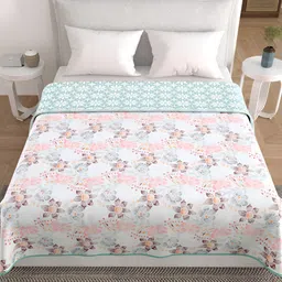 HOME AFFAIRS Pink & White Floral Cotton AC Room 300 GSM Single Bed Dohar-image-39