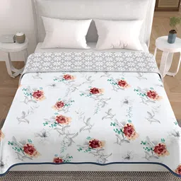 HOME AFFAIRS Cream-Coloured & Red Floral Cotton AC Room 300 GSM Double Bed Dohar-33