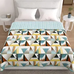 HOME AFFAIRS White & Blue Geometric AC Room 300 GSM Double Bed Dohar-image-64