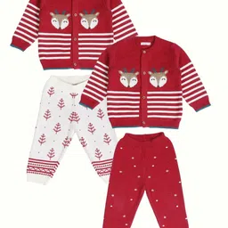 Greendeer Infants Pack Of 4 Self Design Pure Cotton Sweatshirt With Trousers-image-48