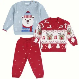 Greendeer Infants Pack Of 3 Self Design Pure Cotton Sweatshirt With Trousers-picture-22