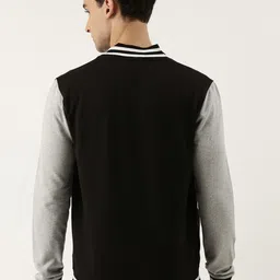 Maniac Men Black & Grey Colourblocked Varsity Jacket Button Down With Embroidered image 5