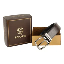 ZEVORA Men Brown Textured Reversible Belt-image-77