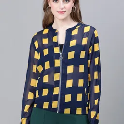 Oxolloxo Geometric Printed Mandarin Collar Lightweight Tailored Jacket-33