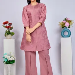 Kaftanize Embroidered Thread Work Puff Sleeves Tunic With Flared Pant-23