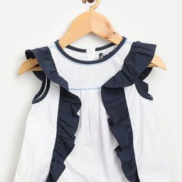 One Friday Off White & Navy Blue Colourblocked Pure Cotton Top-picture-39
