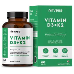 Nirvasa Vitamin D3+K2,  60 capsules  Unflavoured  image 1