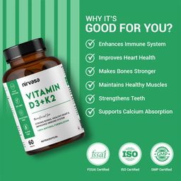 Nirvasa Vitamin D3+K2,  60 capsules  Unflavoured  image 2