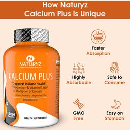 Naturyz Calcium Plus 120 Tablets & Triple Strength Omega 3 Fish Oil 60 Softgels Combo,  2 Piece(s)/Pack  Unflavoured  image 5