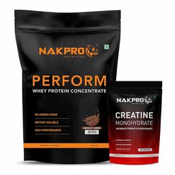 Nakpro Perform Whey Protein Concentrate 2.2 lb & Creatine Monohydrate 0.22 lb Combo,  2 Piece(s)/Pack  Chocolate & Unflavoured -2