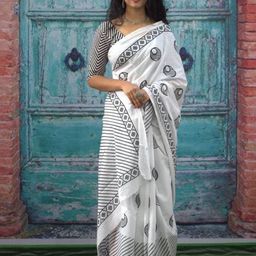 NIKHILAM Geometric Printed Pure Cotton Saree-image-52