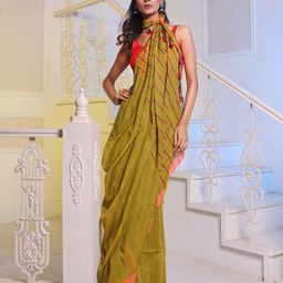 Charukriti Pure Cotton Saree With Striped Pallu-image-38