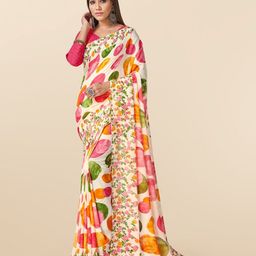 Ambuja International Polka Dot Printed Georgette Saree-image-3