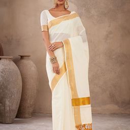 Soch Off White & Gold-toned Zari Pure Cotton Kasavu Saree-46