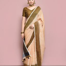 elora Beige & Grey Linen Blend Bhagalpuri Saree-image-80