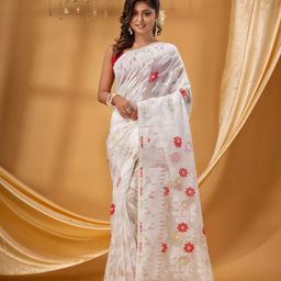 DESH BIDESH Floral Woven Design Zari Pure Cotton Jamdani Saree-image-66