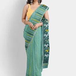 WoodenTant Ethnic Motifs Woven Design Silk Cotton Jamdani Saree-image-87