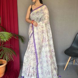 Mitera Ethnic Motifs Printed Cotton Blend Kalamkari Saree-picture-51