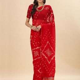 Mitera Red Bandhani Printed Jaali Pure Georgette Chanderi Saree-picture-48