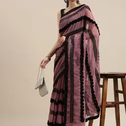 ALAGINI Embellished Embroidered Pure Georgette Saree-image-66