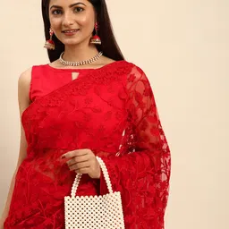 HERE&NOW Floral Chikankari Net Saree-33