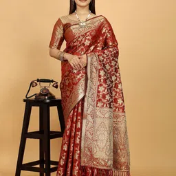 K 5 Fashion Ethnic Motifs Woven Design Zari Organza Saree-image-87