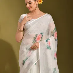 Mitera Floral Zari Linen Blend Saree-picture-52