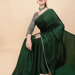 Sangria Green Sequinned Satin Saree-image-5