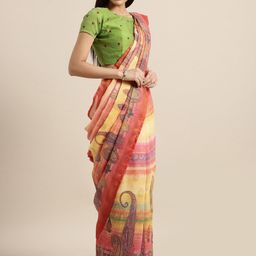 KALINI Ethnic Motifs Printed Pure Linen Saree-image-21