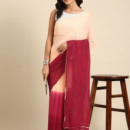 Anouk Peach-Coloured & Red Striped Pure Georgette Saree-image-48
