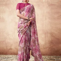 Mitera Pink Floral Printed Sungudi Saree-picture-48