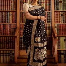 ZIKARAA Woven Design Zari Pure Silk Kanjeevaram Saree-13