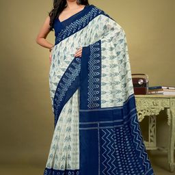 KALINI Off White & Blue Ethnic Motifs Printed Saree-31