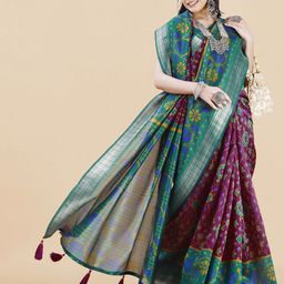 MIRCHI FASHION Magenta & Green Ethnic Motifs Printed Zari Saree-picture-19